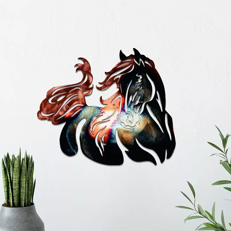 CIFVP Deco-Décoration murale cheval en métal, artisanat coloré, pour la maison