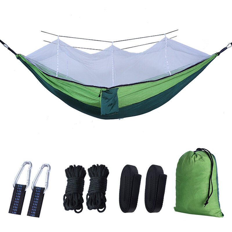 Hamac de Camping en plein air, lit-balançoire, léger, Portable, avec moustiquaire, tissu Parachute, haute résistance, pour chasse
