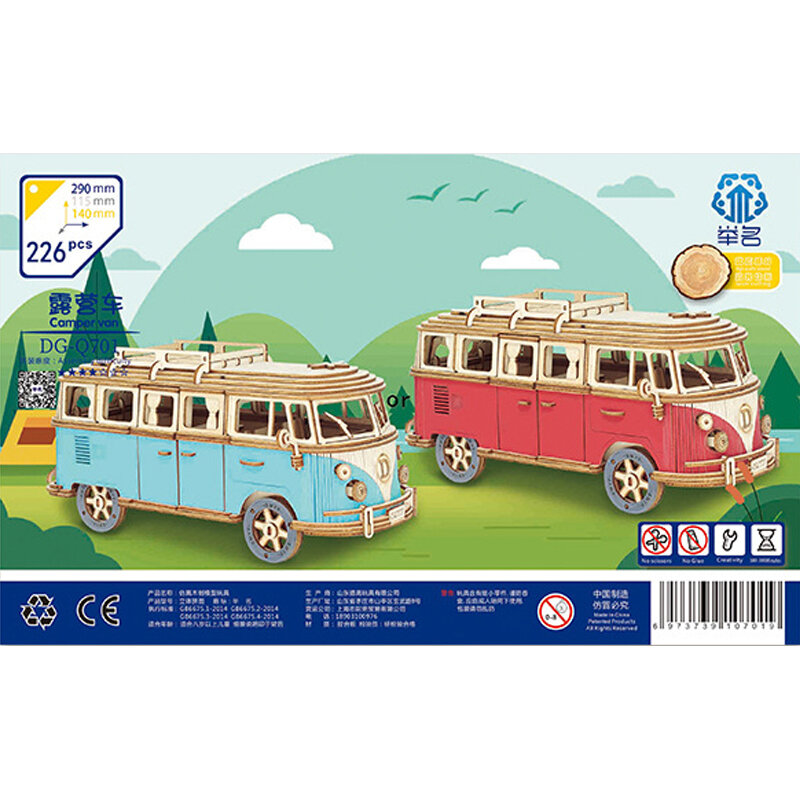 DIY Manual Model perakitan mobil kayu Retro Bus 3D Puzzle Camper Van mainan edukasi untuk anak-anak hadiah dekorasi kamar rumah