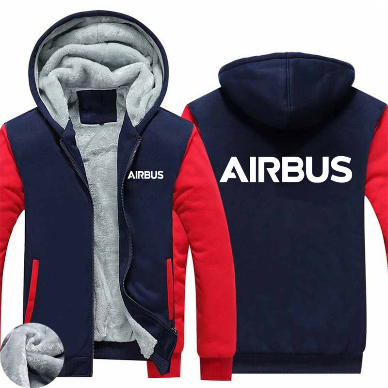 Novo hip hop casaco masculino streetwear lã velo quente airbus impressão zíper outono inverno grosso homem com capuz moletons