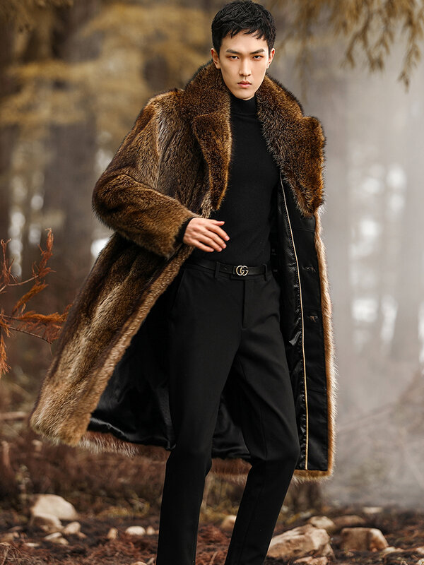 Fangtai 2023 Inverno Quente Luxo New Natural Real Raccoonfur Casaco Homens Moda Homem Inverno Jacket Plus Size Coyote Casaco Colete Homens