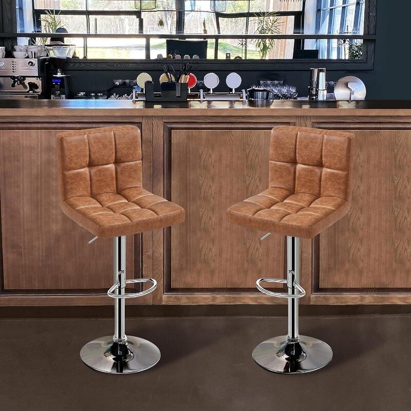 Taburetes de Bar-Sillas de isla de cocina ajustables modernas, taburetes de altura de mostrador, silla giratoria de cuero PU, Base x-large, 30 pulgadas