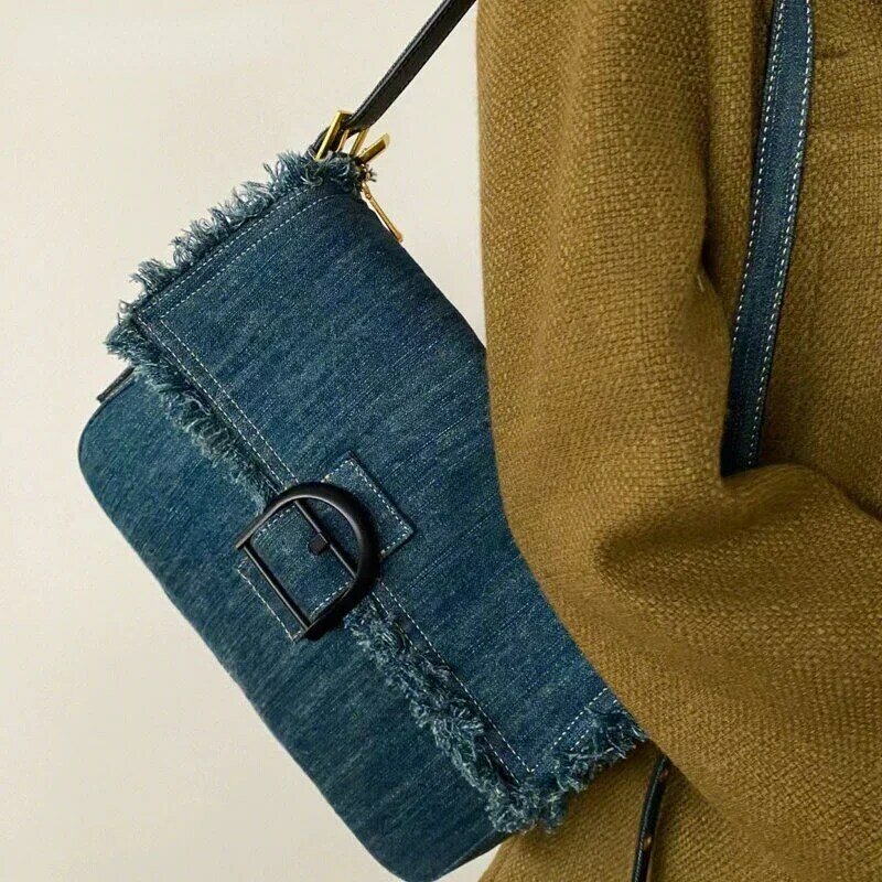 Трендовая сумка через плечо для женщин, уличные модные повседневные джинсовые винтажные мессенджеры, дамская сумочка