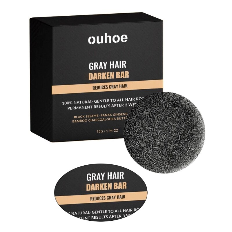 Crema hidratante para cabello gris y blanco, cobertura cabello gris, barra comprimida para oscurecer cabello C1FF