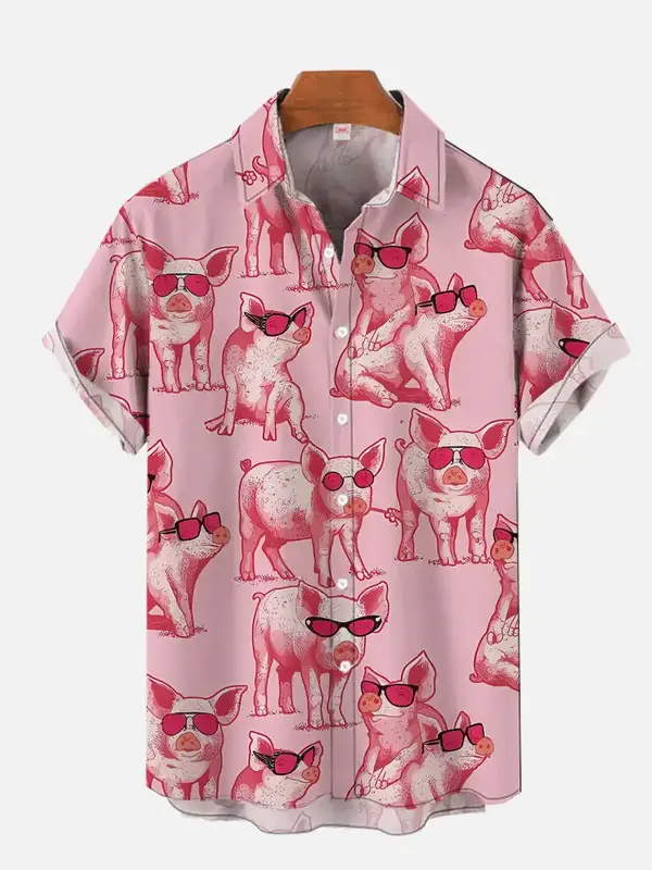 Camisa de manga corta para hombre, camisa informal con estampado de oso arcoíris colorido y denso, talla grande, novedad de verano