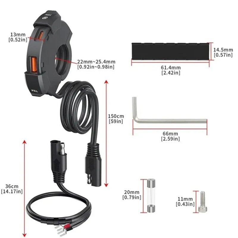 Carregador rápido USB da motocicleta, guiador impermeável, suporte de montagem, suporte do telefone, soquete do porto do tipo C, bicicleta Moto Z5C3, 30W, QC3.0