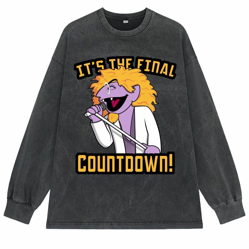 It's The Final Countown 남성용 빈티지 티셔츠, 영국 스타일, 긴팔 티셔츠, 고품질 워싱 코튼 스웨터