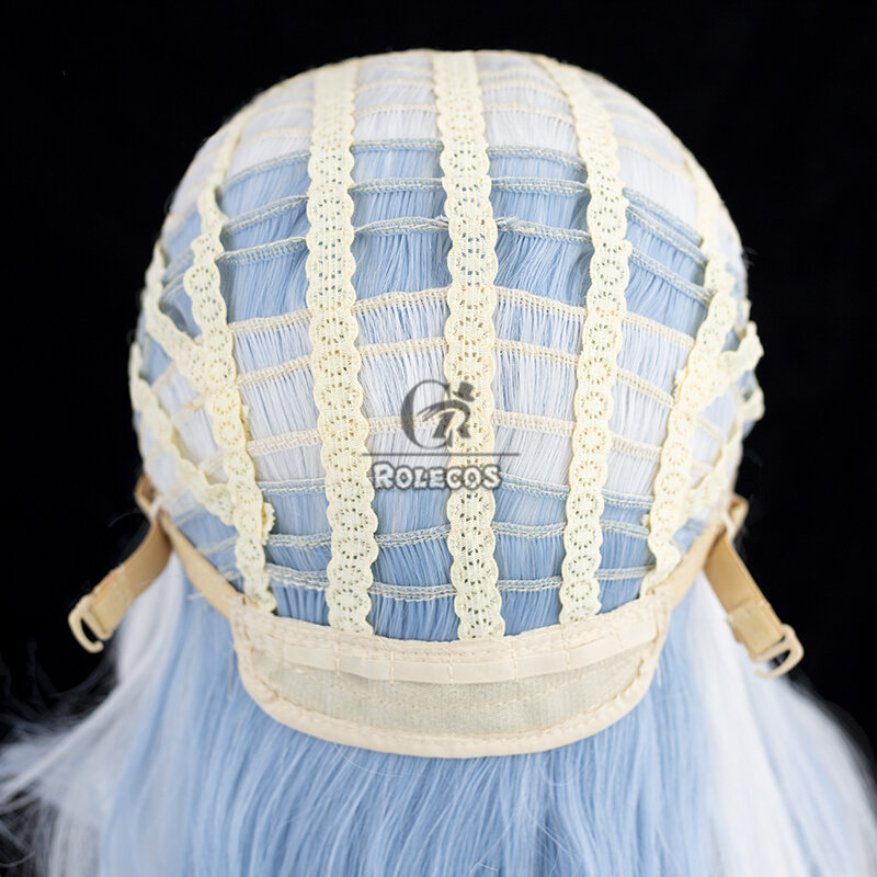 ROLECOS-Peluca de pelo sintético Genshin Impact, pelo sintético resistente al calor, 75cm de largo, color gris, azul mezclado