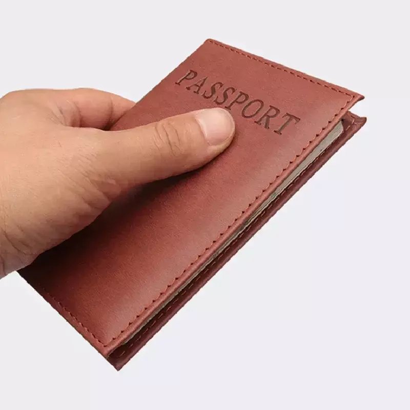 Funda de pasaporte de cuero Pu para hombre y mujer, Cartera de viaje de color sólido, tarjetero de crédito, paquete, monedero