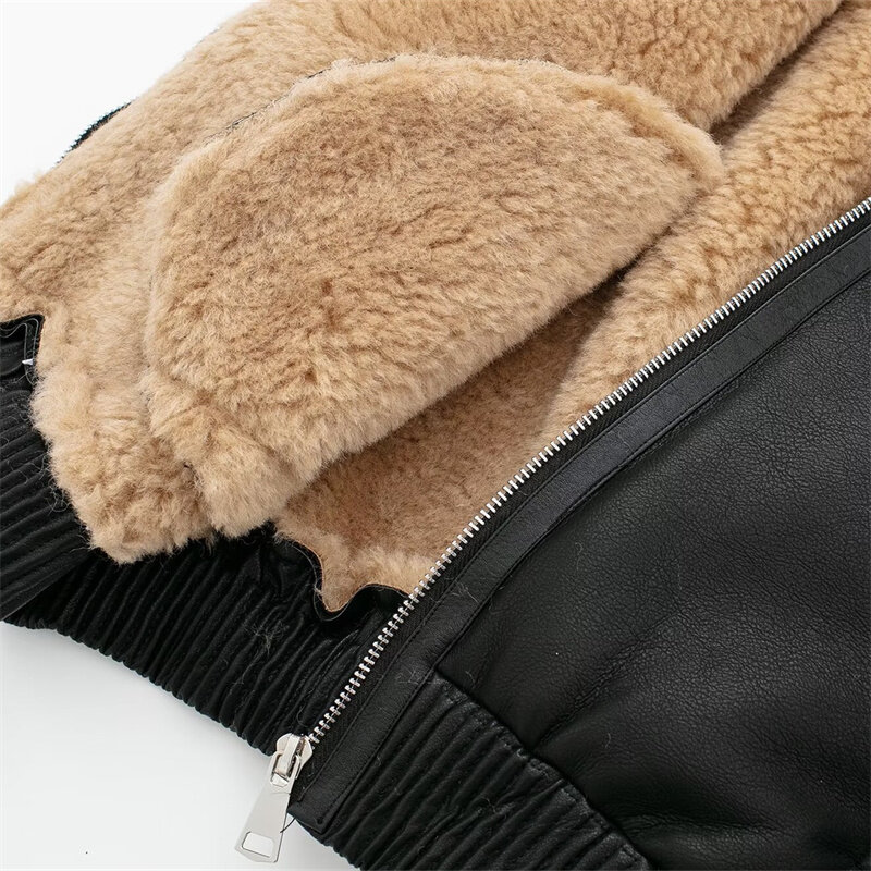 Keyanketian-Colete feminino de pele dupla face de lã, jaqueta com zíper simplesmente retrô, couro artificial, vestuário de inverno, novo