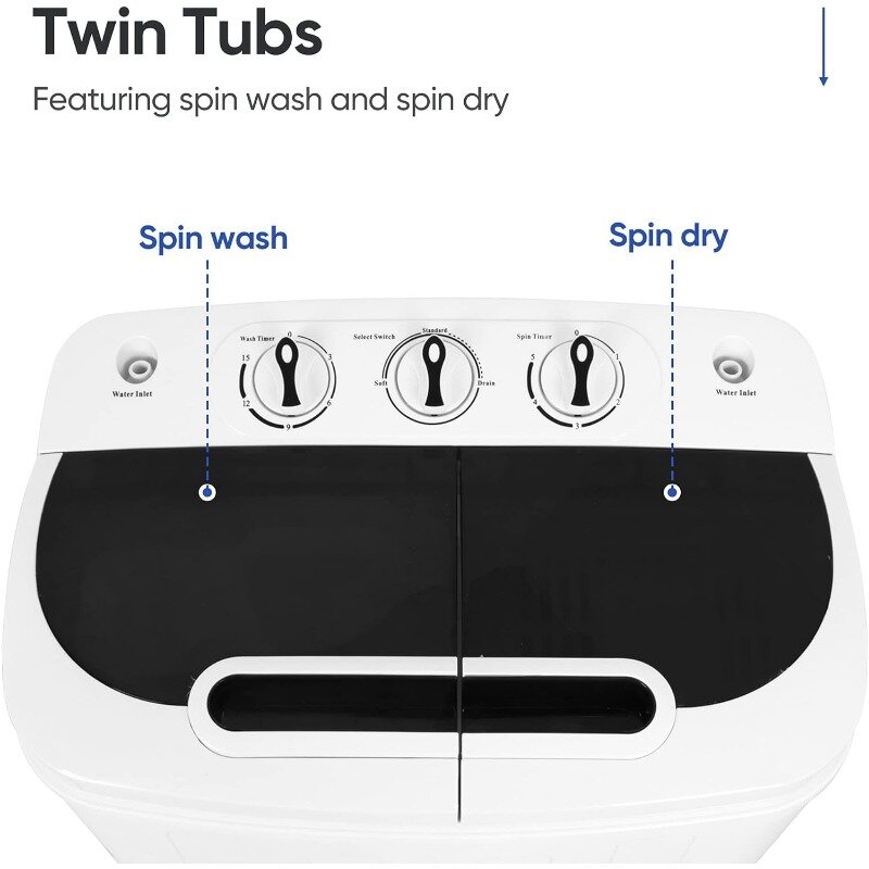 ZENY Portable Clothes Washing Machine Mini Twin Tub Washing Machine 13lbs Capacity with Spin Dryer,Compact Washer