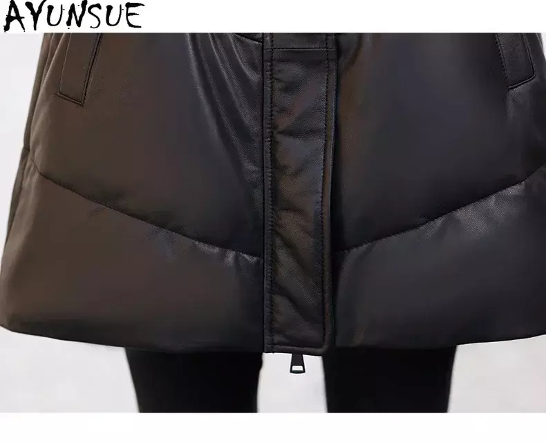 AYUNSUE 여성용 진짜 가죽 재킷, 겨울 진짜 양가죽 코트, 럭셔리 여우 모피 칼라, 루즈 화이트 구스 다운 코트, Abrigo Mujer