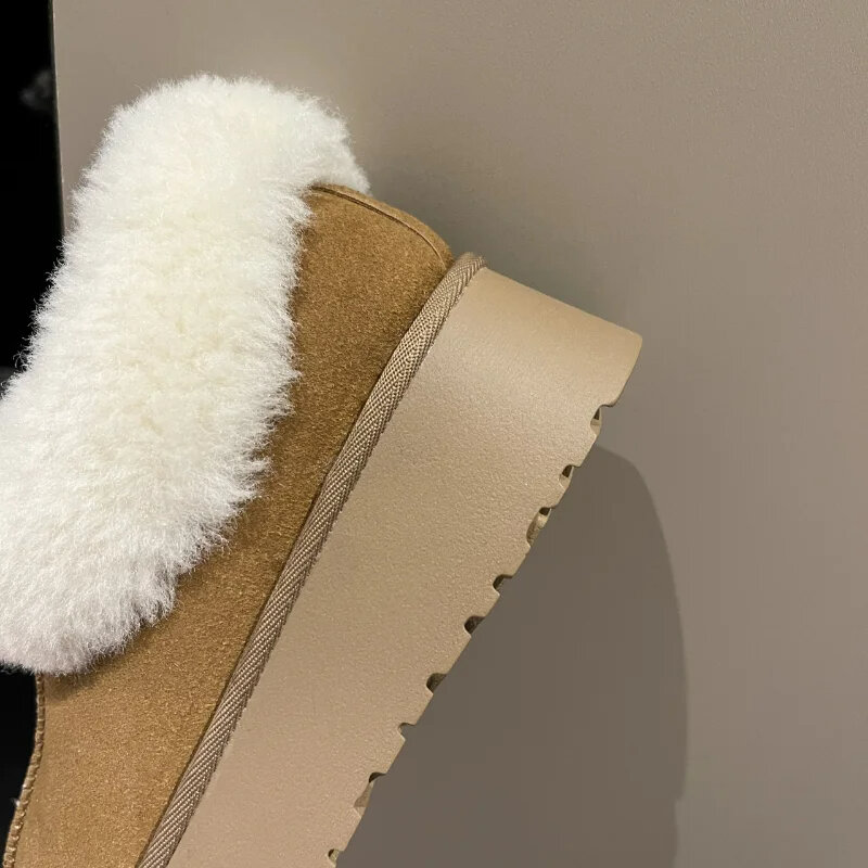 Winter Warm Thicken Plush Chunky Platform Cotton Slippers Women Flat Heels Fur Slippers Woman 2023 New Faux Suede Fluffy Shoes