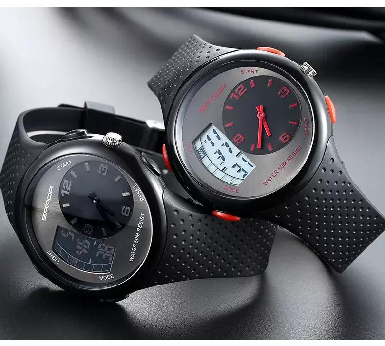 Sanda-reloj deportivo Digital luminoso para hombre, cronógrafo electrónico de silicona con doble pantalla, alarma y calendario, resistente al agua, para exteriores