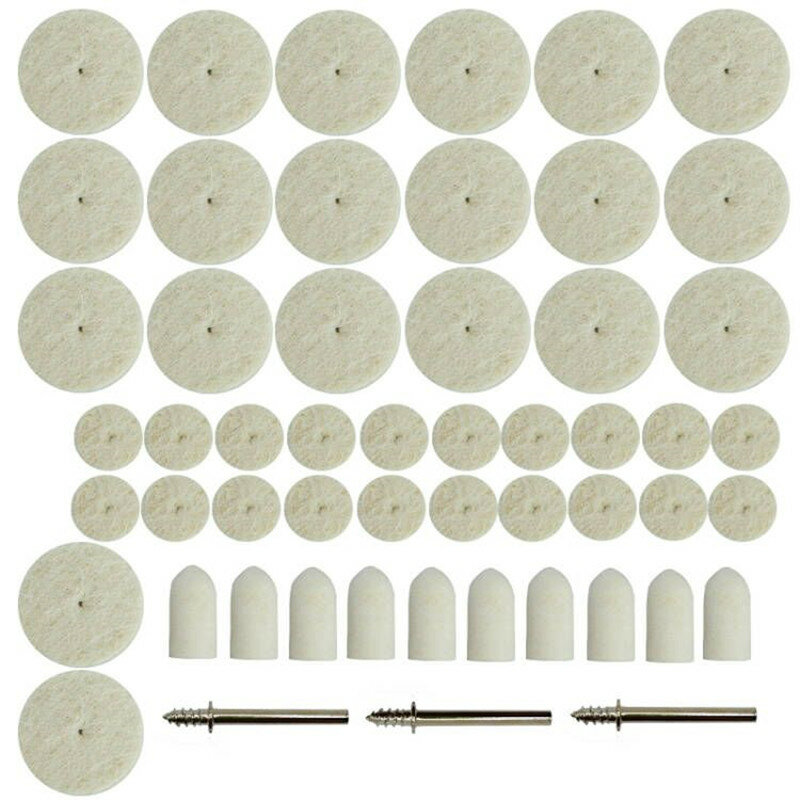 53 pezzi disco per lucidatura ruota per lucidatura in lana 25mm/13mm/9mm lucidatura gambo ruota tonda 3.17mm per Dremel accessori per utensili rotanti