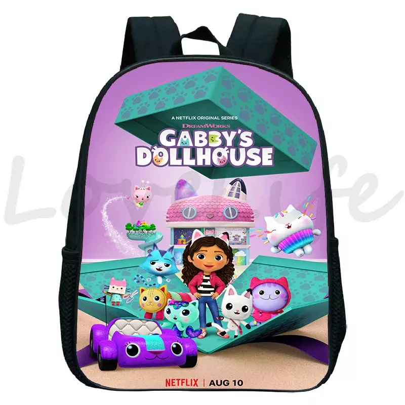 Sac à dos d'école de la maison des courses de Gabby pour filles, sac à dos de dessin animé pour enfants, sac à livres étanche, mignon, primaire