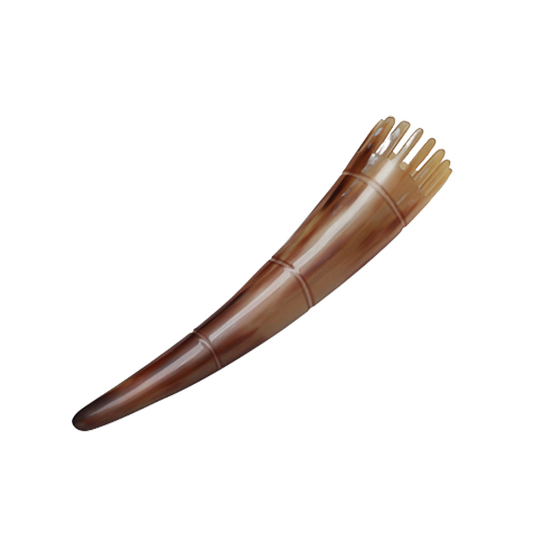 Natural Ox Horn Hair Comb Acupoint Massage Comb Scalp Cleaning Comb Head Massager (Long Handle)