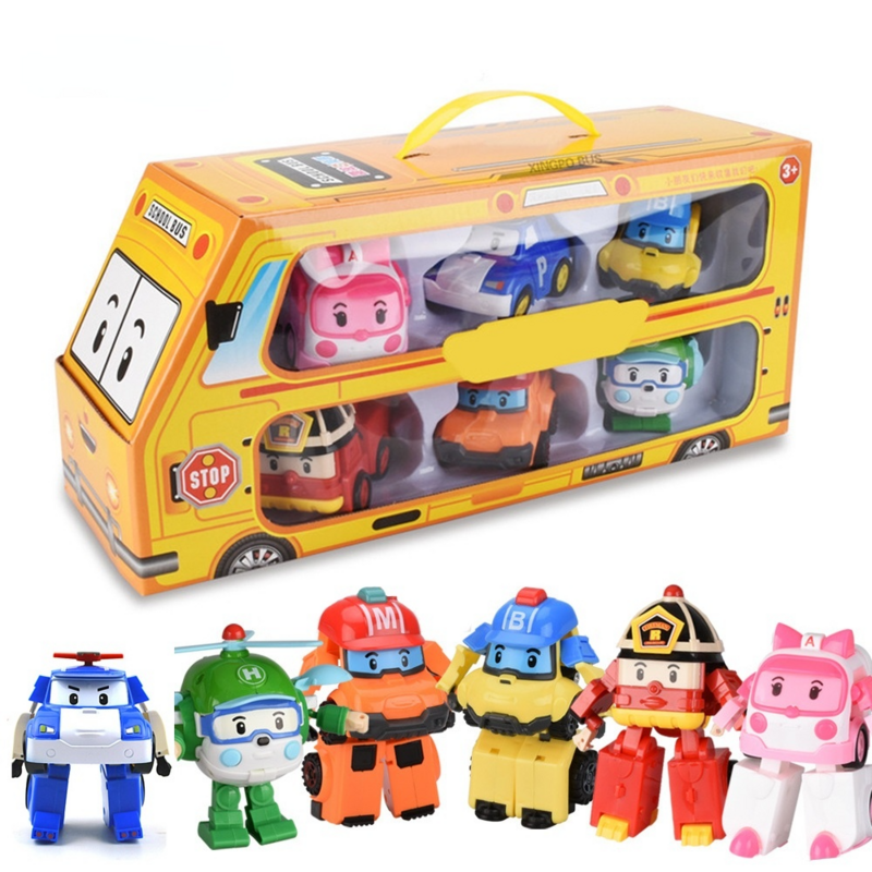 Set di 6 pezzi Poli Car Kids Robot Toy Transform Vehicle Cartoon Anime Action Figure Toys For Children Gift Juguetes