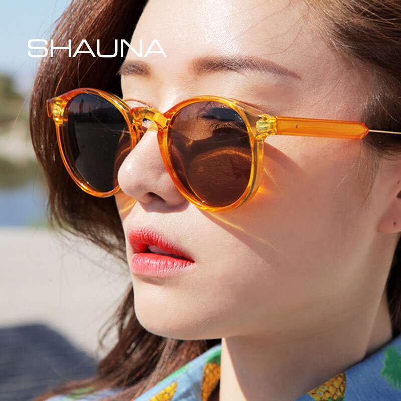 SHAUNA-Vintage óculos redondos, moldura grossa, óculos de sol, UV400