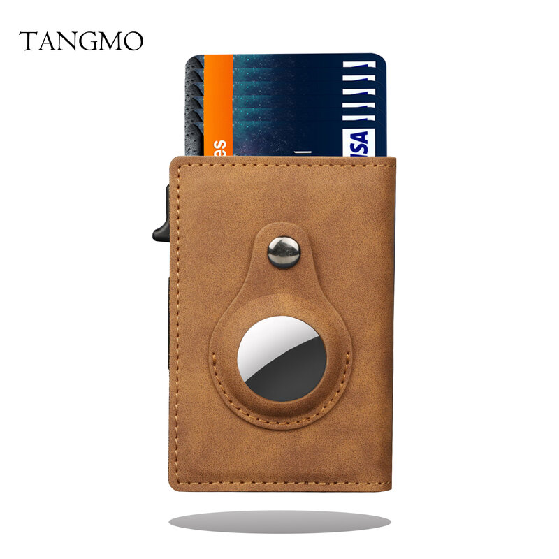 TANGMO Smart Air Tag Wallet RFID Credit Card Money Holder Automatic Pop up Mini Aluminum Wallet Airtag Case Cover