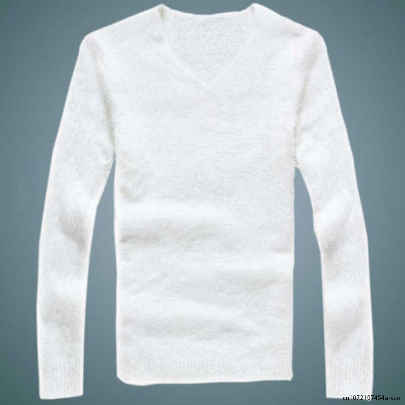 Swetry męskie swetry jesienno-zimowe miękkie ciepłe swetry z dekoltem w szpic rozciągliwa, dzianinowa swetry Top młodzieżowe męskie ubrania