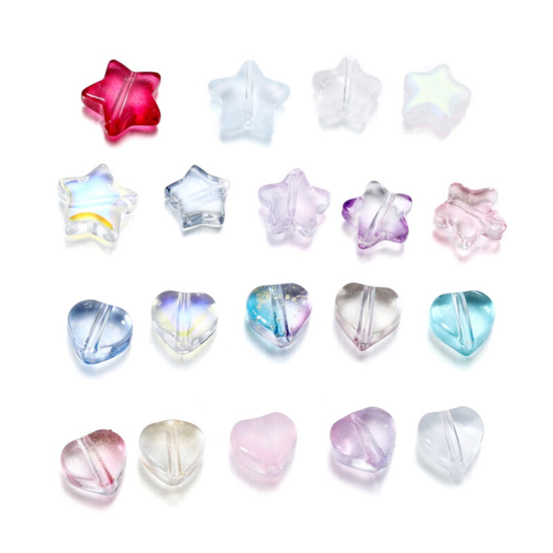 20/50Pcs Colorful Star Bead Heart Glass Loose Spacer Beads for DIY Earrings Necklace Jewelry Making Hairpin Accessories