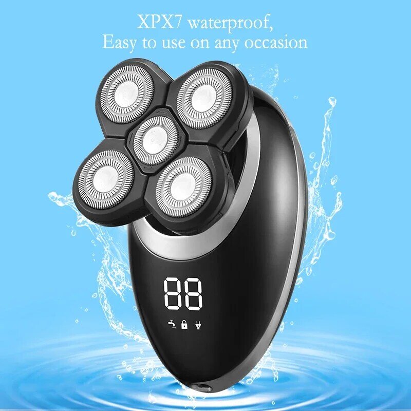 IPX7 Alat Cukur Elektrik Tahan Air untuk Pria Pemangkas Rambut Jenggot Mesin Cukur Kepala Botak Isi Ulang Peralatan Perawatan Layar LCD