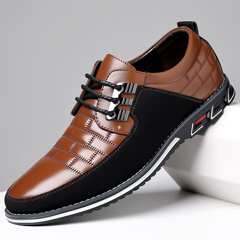 Męskie trampki buty marka klasyczne koronki-Up mokasyny na co dzień Pu skórzane buty czarne oddychające Business Men Big Size