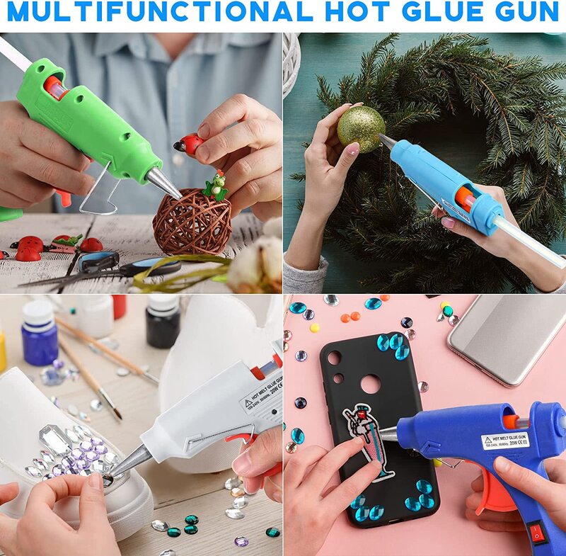 Mini Fast Heating Hot Melt Glue Gun, 20W, 8 cores, usar 7mm cola varas, apto para artesanato, escola, DIY, artes, casa, reparos rápidos