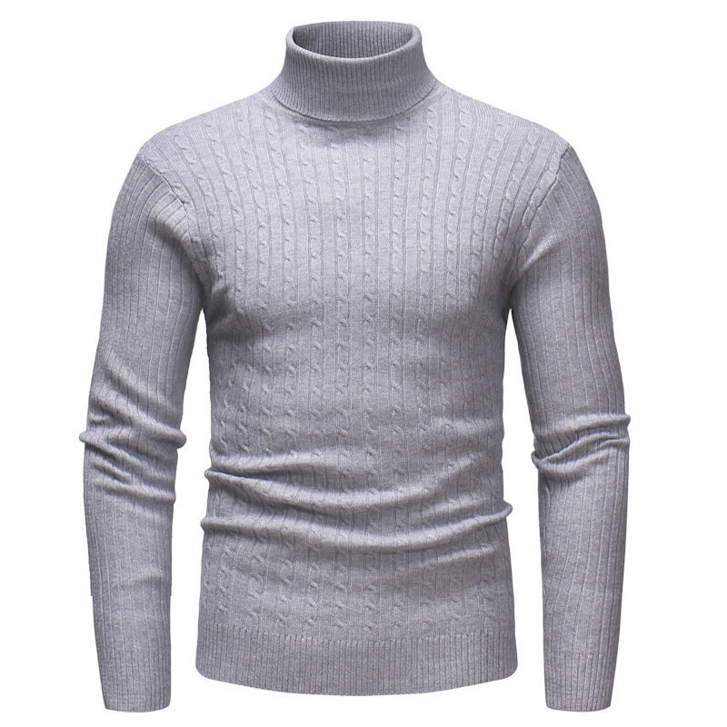14 Colors！Autumn and Winter New Men's solid color Turtleneck Striped Sweater  Warm Casual Pullover Sweater