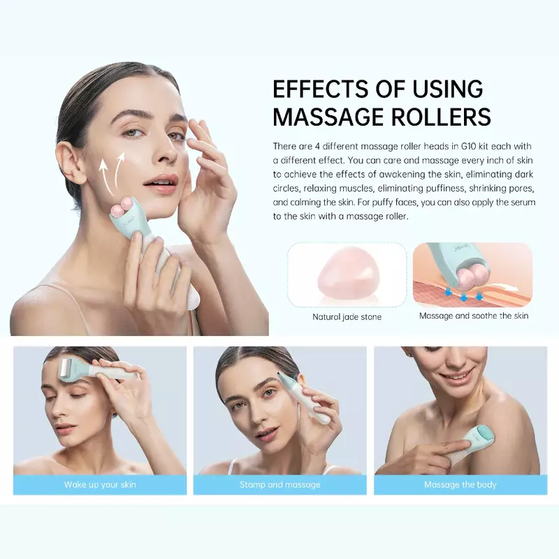 10 in 1 Derma Roller Kit G10 Bio Roller Microneedle Rolling System Skin Cooling Ice Roller Jade Massager Anti-aging Skin Tighten