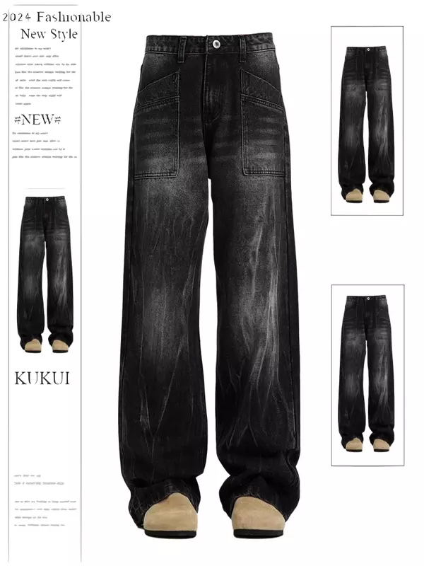 Zwarte Gothic Y 2K Baggy Cargo Jeans Spijkerbroek Streetwear Koreaanse Jeans Broek Vintage Harajuku 2000S Trashy Emo Kleding