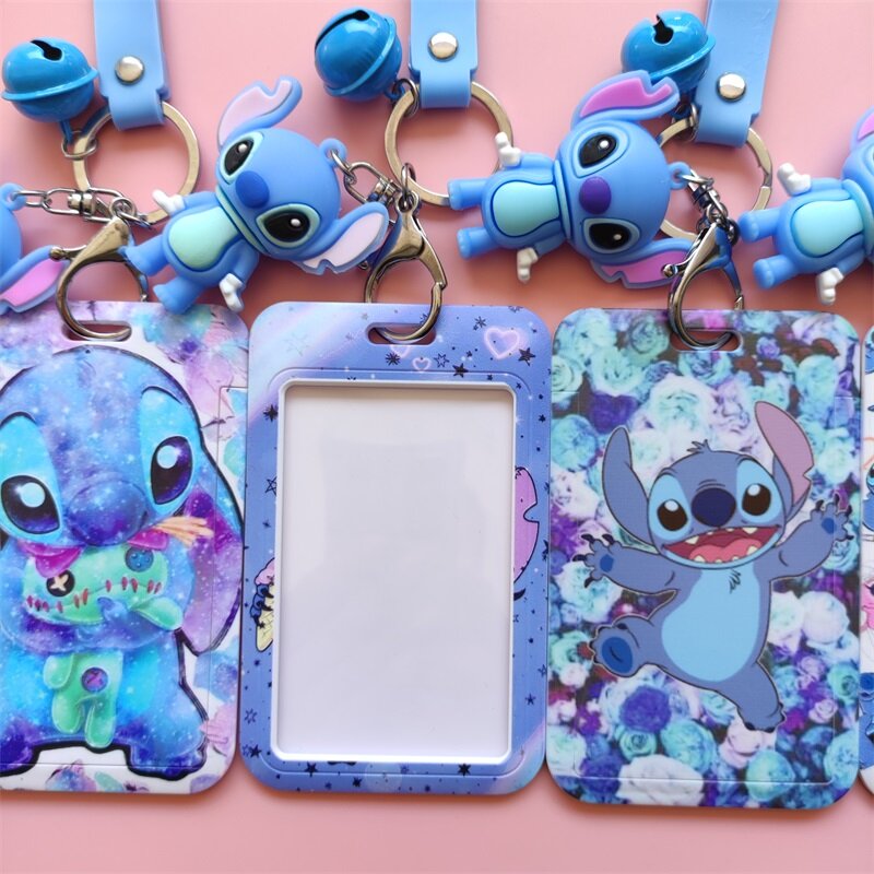 Disney Stitch Men Women Keys Chain ID Card Cover Pass Mobile Phone Charm Badge Holder with Dolll Drop Shipping
