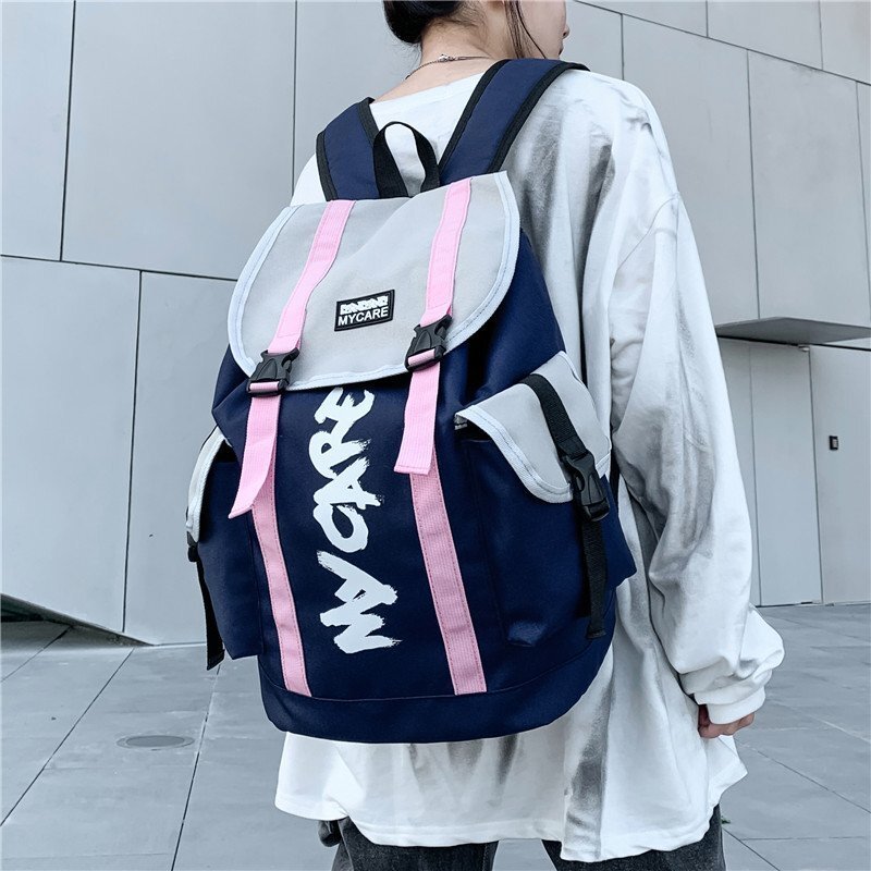 Women Backpacks Design Multi-pockets Letter Patchwork Casual Tote High Street Harajuku Large Capacity Backpack Teens Travel Bag