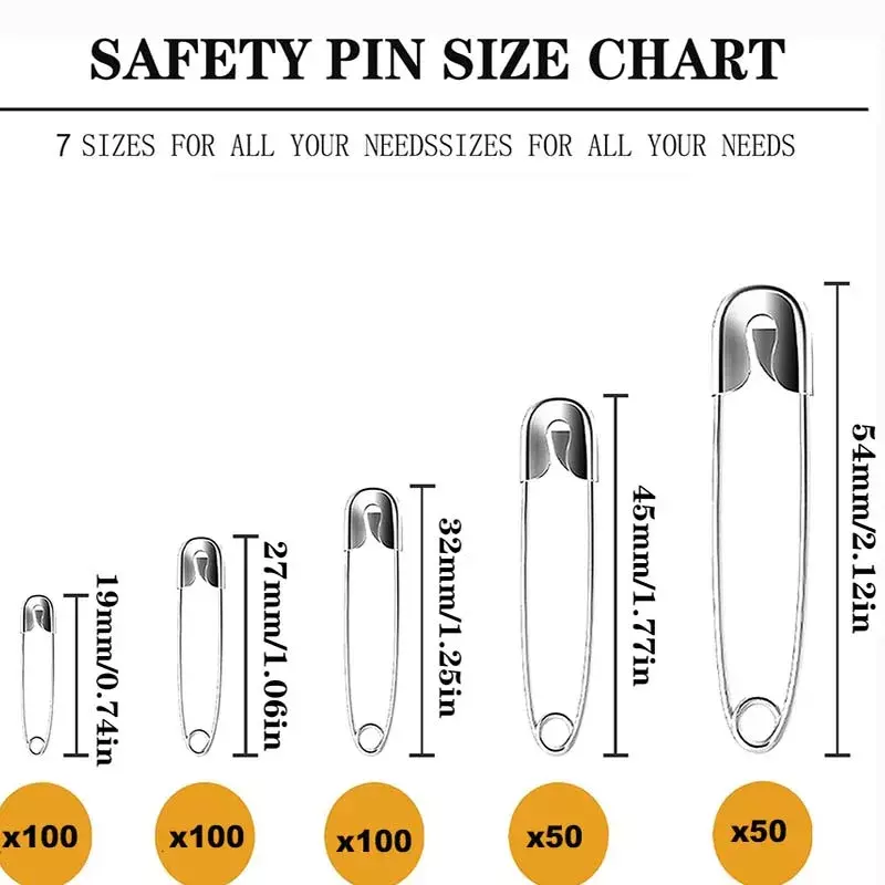 Rust Resistant Silver Durable Safety Pins, Artesanato DIY, Acessórios de costura, 19mm, 22mm, 27mm, 32mm, 38mm, 45mm, 55mm, 50 Pcs, 100Pcs