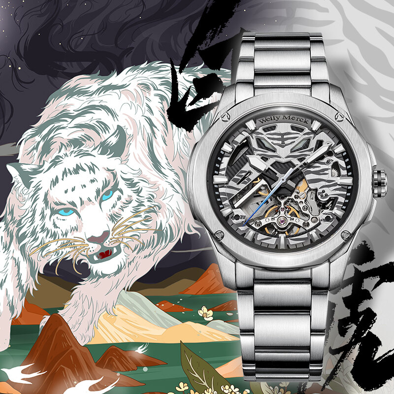 WellyMerck Automatic Mechanical Watches Man Stainless Steel Sapphire Limited Edition Collaboration Four Mythical Creatures Watch