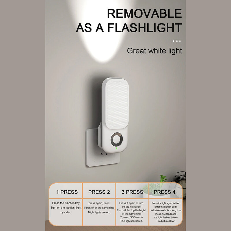 LED Night Light com Sensor de Movimento, Creative Home Sensor, Indoor Nightlight sem fio, Lanterna Sensing automática