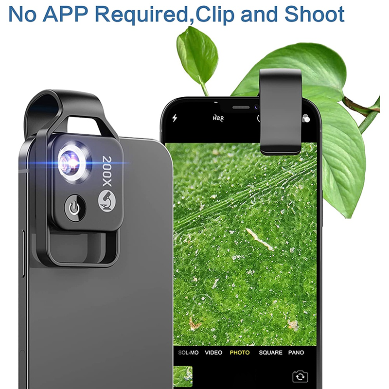 200X Cell Phone Microscope Accessory with Lens, Portable Mini Digital Microscope with LED Light/Universal Clip
