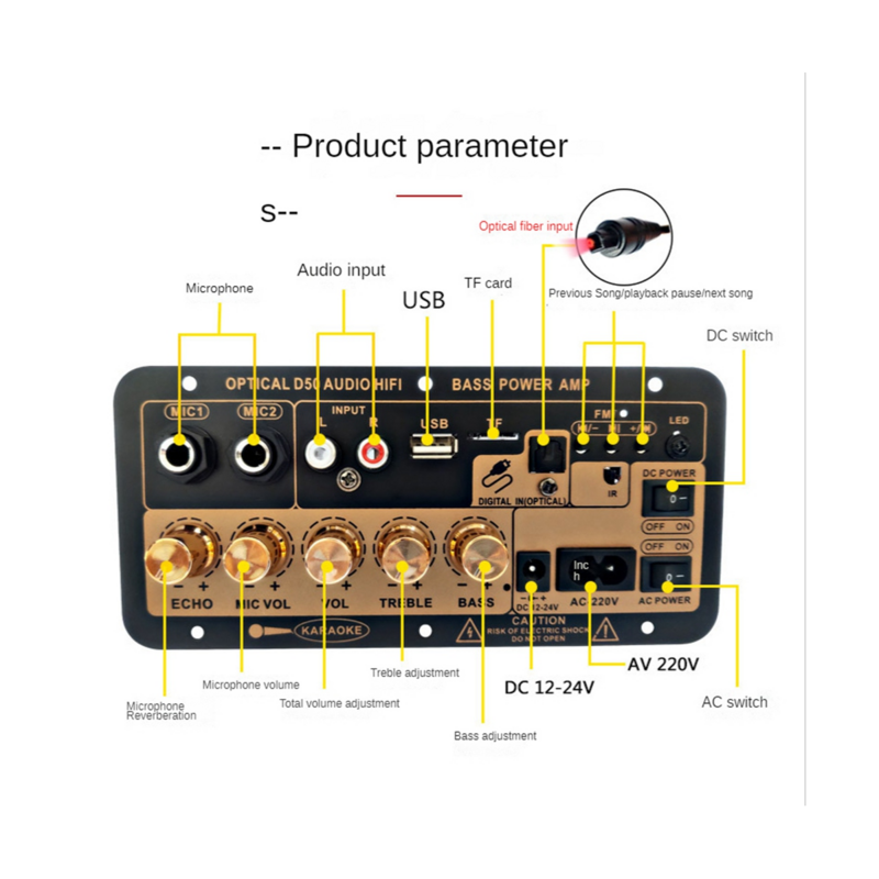 Digital Bluetooth Stereo Amplifier Board Subwoofer Dual Microphone Karaoke Car Amplifiers Speaker US Plug