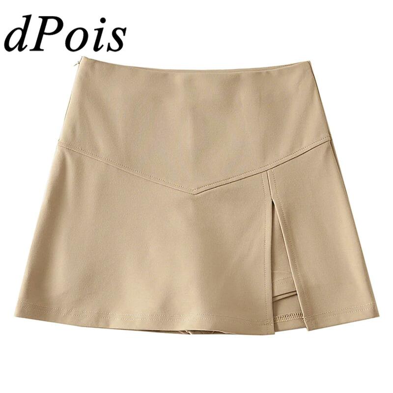 Womens Casual A-line Skirt High Waist Hip Wrap Side Split Mini Skirt Fashion Woman Solid Color Miniskirts for Tennis Holiday