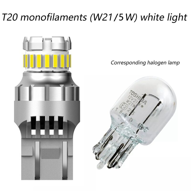 หลอดไฟ LED ท้ายรถแบบ CANbus W21/5W W21W 7440สำหรับรถยนต์ไฟสัญญาณเลี้ยวเบรก7443 6500K ที่มีความสว่างมาก