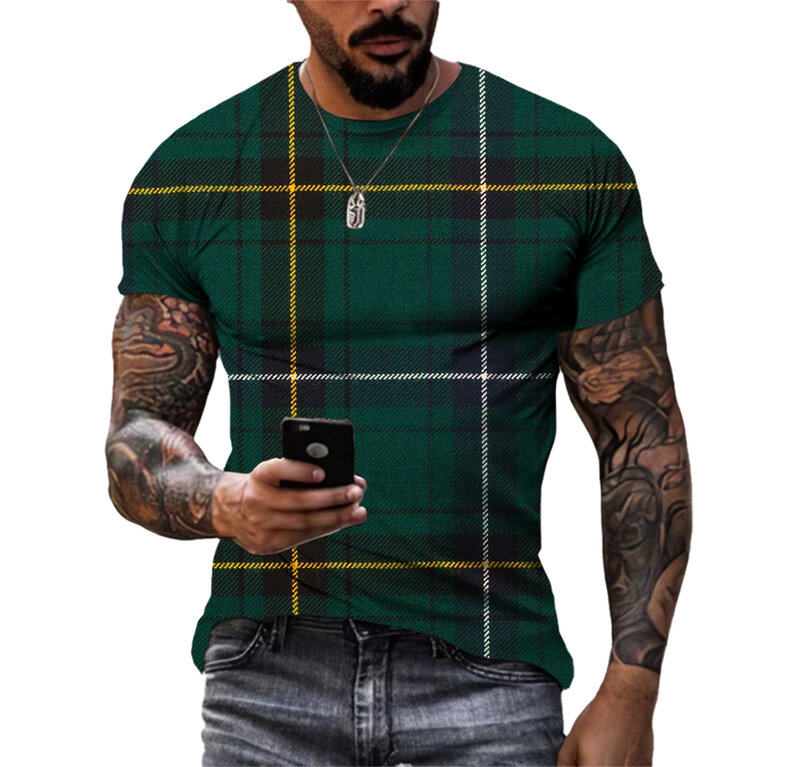 Nuova tendenza moda estiva t-shirt da uomo Diamond Stripe stampa 3D di grandi dimensioni a maniche corte per la casa sport Casual Top ad asciugatura rapida