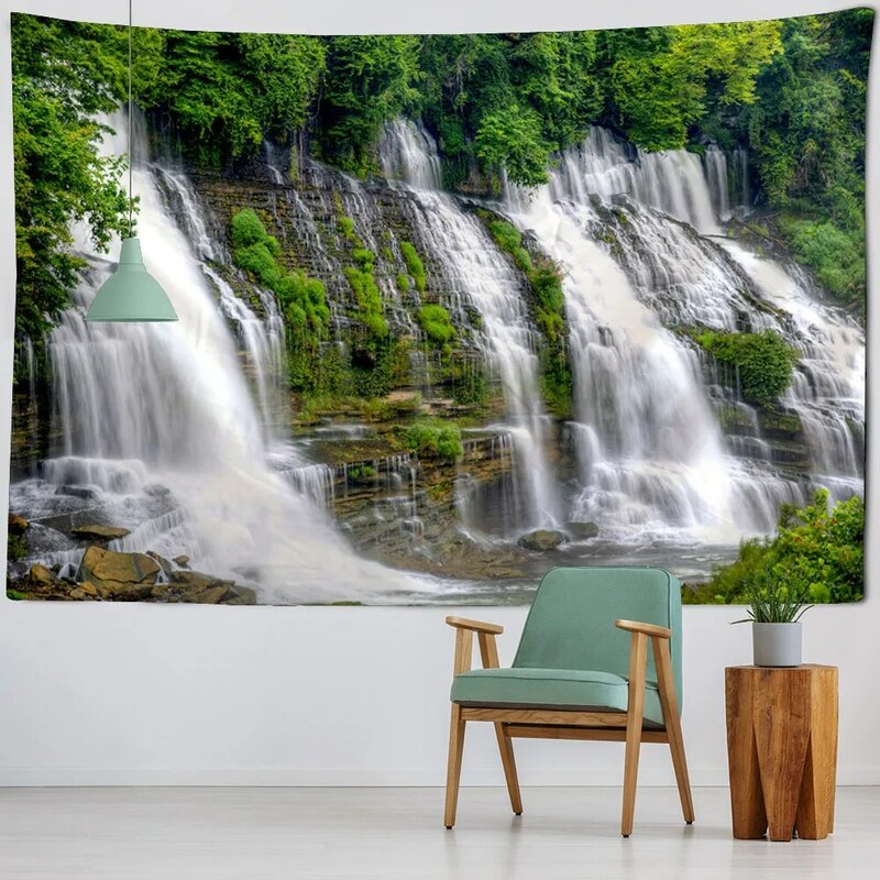 Beautiful jungle waterfall tapestry wall hanging natural landscape wall art decoration living room bedroom home background cloth