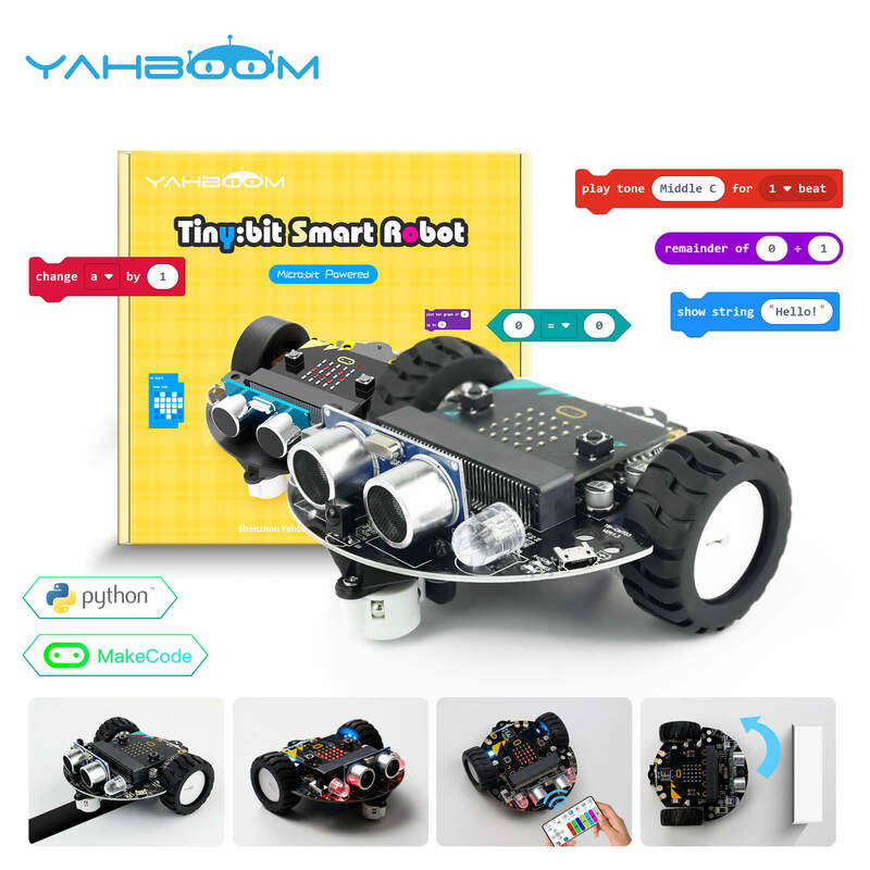 Yahboom mainan indah dapat diprogram mobil Microbit untuk Microbit V2 V1 dengan baterai isi ulang CE RoHS untuk pendidikan STEM