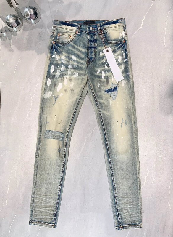 Jeans di marca ROCA viola moda di alta qualità con riparazione high street e pantaloni in denim attillati a taglio basso