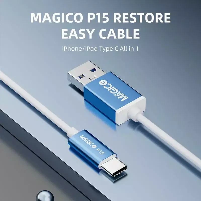 Magico P15 Cable de restauración fácil para iPhone 15 iPad, restauración de carga y transmisión de datos, entrar en modo de recuperación sin teclas manuales