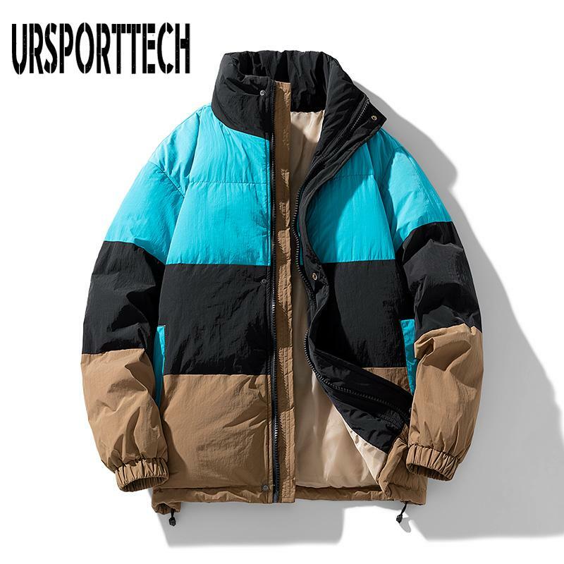 Winter Men's Patchwork Jacket Warm Windproof Parka Coat Unisex Winter Thick Loose Jacket Men Woman Solid Color Outerwear Coat