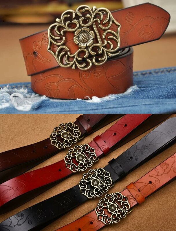 Luxury Women's Leather Belt For Dress Jeans Waistband Vintage Genuine Leather Wide Waist Belts For Women