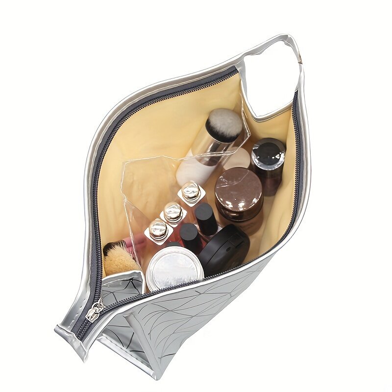 1 buah tas penyimpanan makeup bergaris berbentuk berlian, tas penyimpanan perlengkapan mandi perjalanan portabel