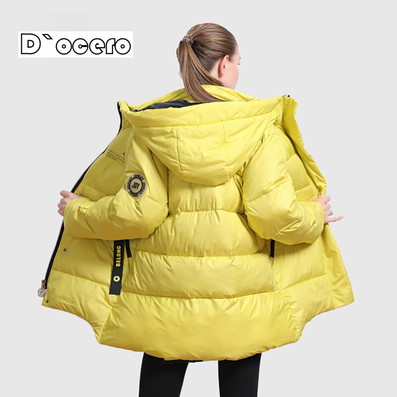 DOCERO 2022 New Winter Jacket Women Casual Loose Thick Parkas Quilted Fashion Bright Colors Hooded Warm Winter Coat Outerwear